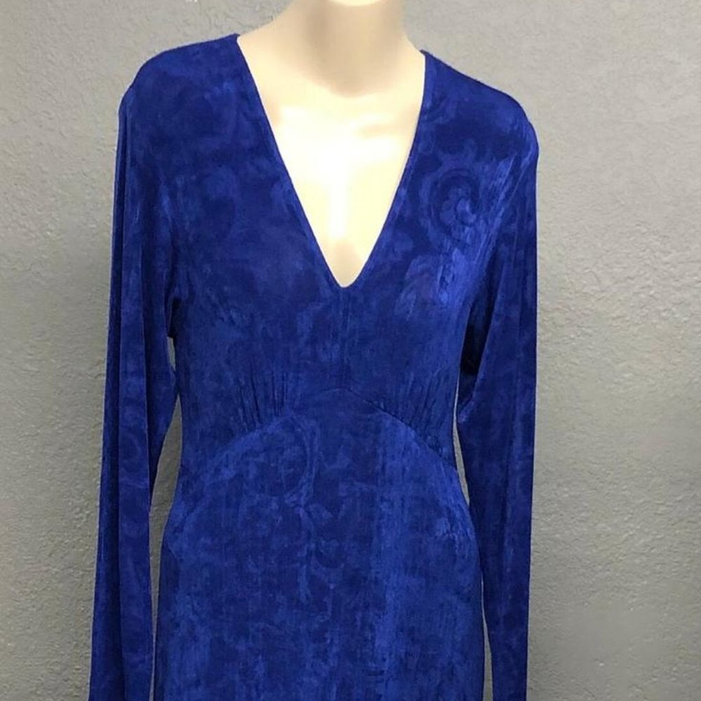 NOS Vintage Carole Anderson Slinky Floral Jacquard Print Maxi Dress Evening Gown